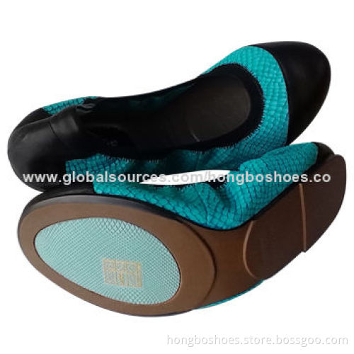 Elastic women's flat shoes, round toe, two tone on the upper, dress flat rubber outsole